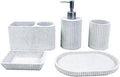 Hymmah Marble Pattern Bathroom Accessories Set, Toothbrush Holdr Set, 5 Pieces Resin Bathroom Set with Toothbrush Holder, Soap Dispenser, Soap Dish,Tumbler (Gray Granite)