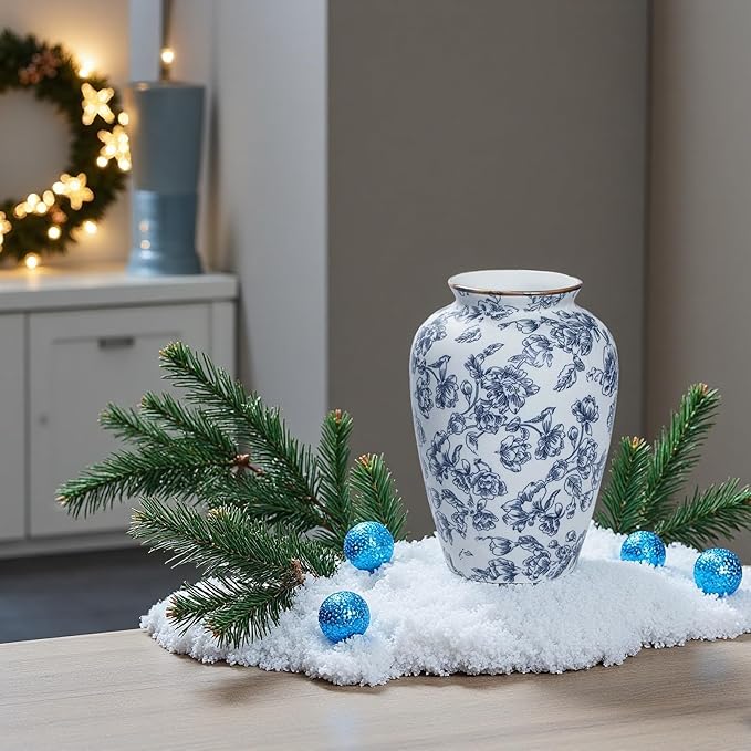 Blue and White Chinoiserie vase - Vintage Ceramic vase with Antique Design, Perfect for Chinoiserie Home Decor 9in Flower vase04