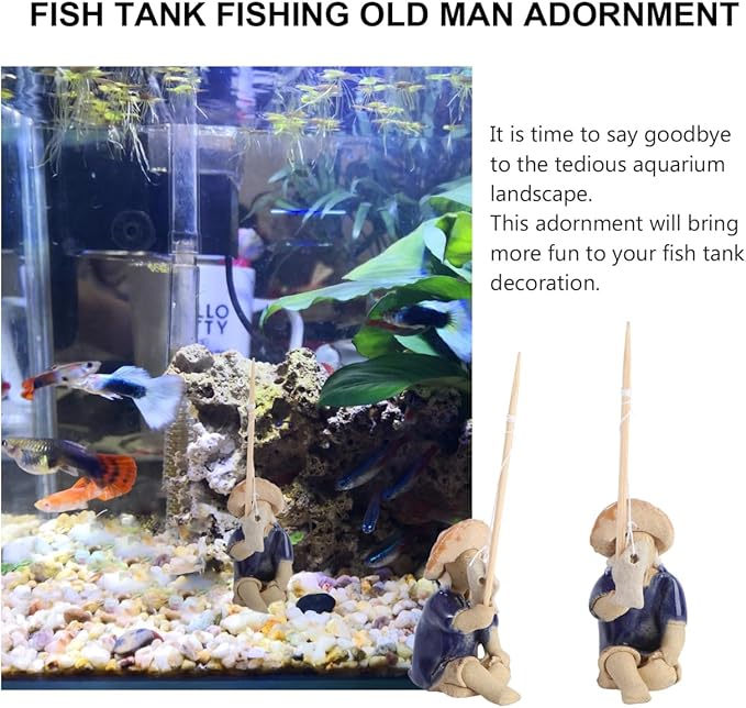 DOITOOL 2 Pcs Fisherman Figurines Bonsai Figurines Mini Fisherman Statue Asian Zen Decoration Vintage Ornament for Fish Tank Micro Landscape Fairy Garden Accessories