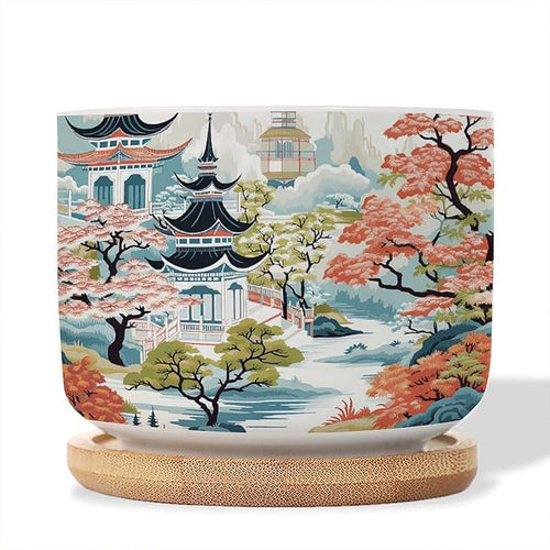 1 Piece Blue Asia Tiered Tower Coral Pink Flower Small Pot for Flowers Asian Style Chinoiserie Succulent Planters for Indoor Chinoiserie Garden Scenery Ceramics Plant Pot