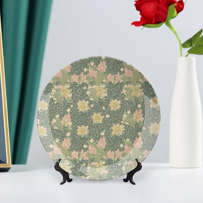 Spring William Morris Flowers China Plates of 6", 7", 8", 10", Personalized Christmas Design Design Collector Plates, Custom Gifts, Home Office Decorations Club, Including Bracket And Special Hook