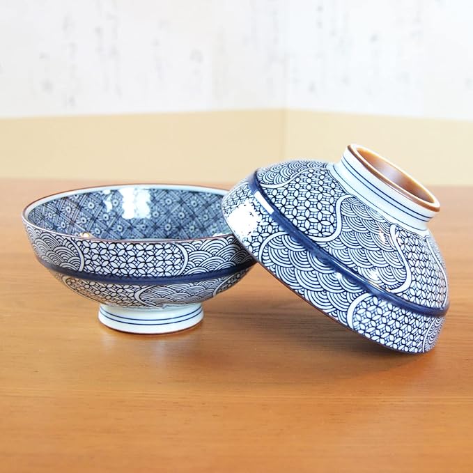 有田焼やきもの市場 Japanese Rice Bowl 5.3 inches in Diameter set of 2 Ceramic Arita Imari ware Made in Japan Porcelain Jimon-ori Large