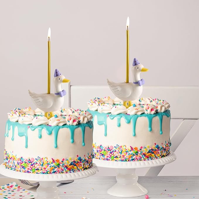 Mumufy Silly Goose Cake Candle Holders with Birthday Candle One Birthday Party Supplies Mini Cute Cake Topper Stand Candlestick for Kids Baby Shower Party Celebration, 3.15 Inch(Goose,Purple)