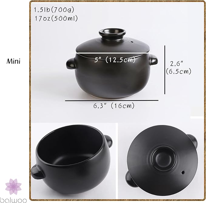 Korean Earthenware Pot Ttukbaegi, Ceramic Clay Cooking Pot Petalite Casserole, Heat Resistant Ceramic Pot, Zero-Crack Stone Bowl Stockpot Soup Cookware (Mini)