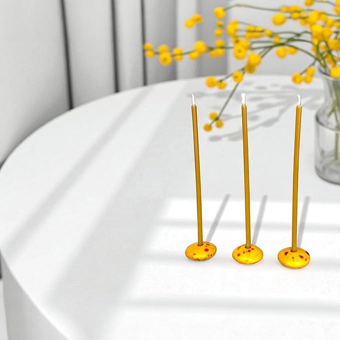 Yellow, Sunny Dots Candle Holder for 5mm Thin Beeswax Candles | Handcrafted Ceramic | Minimalist Double-Fired Taper Stand - Limited Edition (1 Candle Holder)