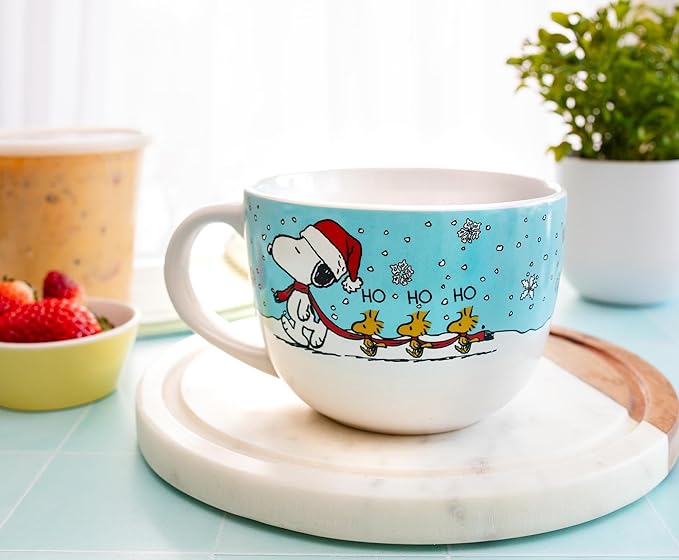 Silver Buffalo Peanuts Snoopy and Woodstock Holiday Ceramic Soup Mug Bowl With Handle For Ice Cream, Cereal, Beverages | Holds 24 Ounces