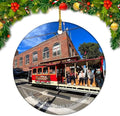 California San Francisco Cable Car Museum USA America Christmas Ornaments Ceramic Round Hanging Pendant Xmas Decor City Travel Souvenirs 3" Porcelain Double Sided