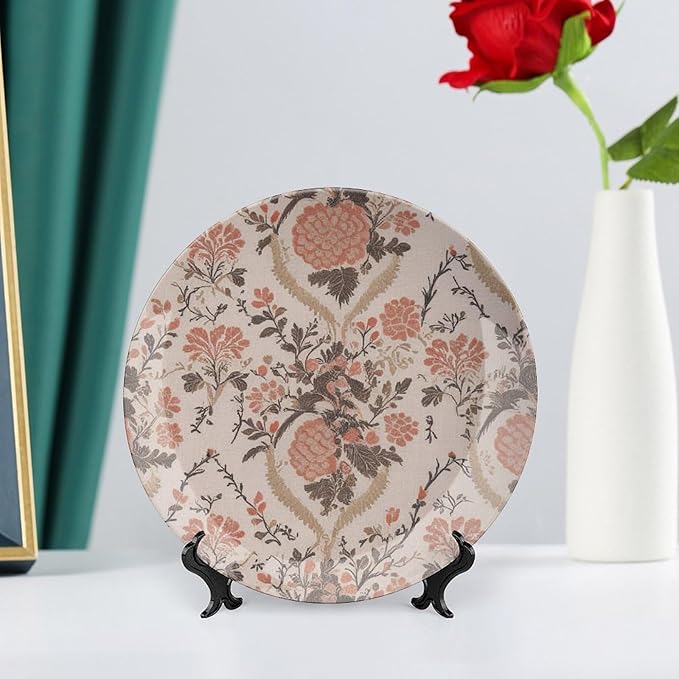 France Toile Garden Rosewood Ceramic Decorative Plate Decor for Wedding Farmhouse Display Personalized Halloween Idea Gifts Dinner Plates Including Bracket And Special Hook, Multi Sizes by Choosing