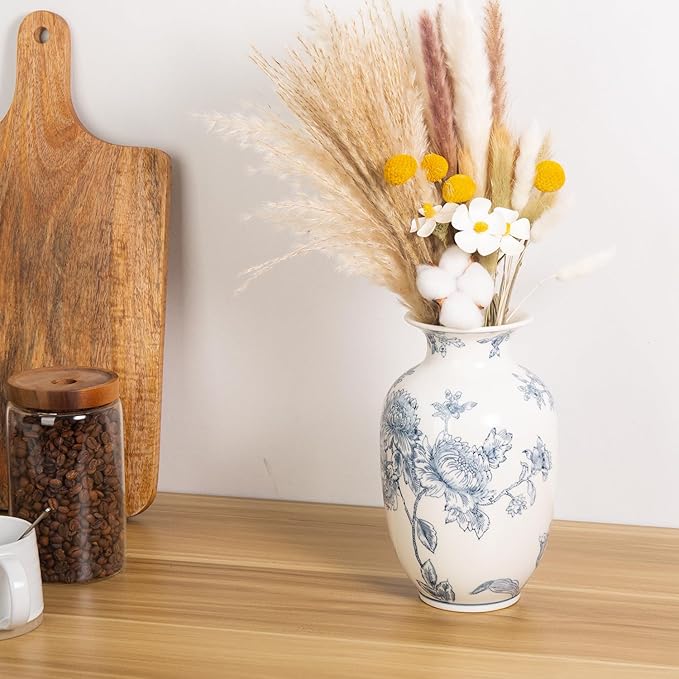 Blue and White Vase for Home Decor, Ceramic Chinoiserie Vase Decor, Porcelain Vases, Flowers and Branches
