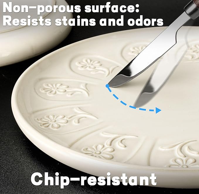 Artena Salad Plates Set Of 4, 8.5 Inch Embossed Appetizer Plates, Ceramic Dessert Plates, Small Dinner Kitchen Plates With Lipped Edges, Microwave Oven Dishwasher Safe (Pinwheel Flower)
