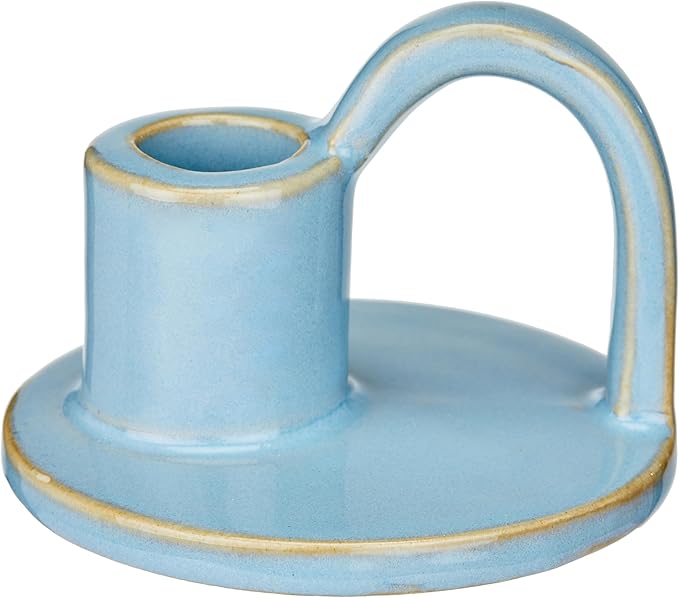 Ceramic Taper Candle Holders with Handle (Set of 2) – Tall Candlestick Holders for Table Decor Centerpieces, Rustic Home Décor, and Dinner Table Styling Robin's Egg Blue
