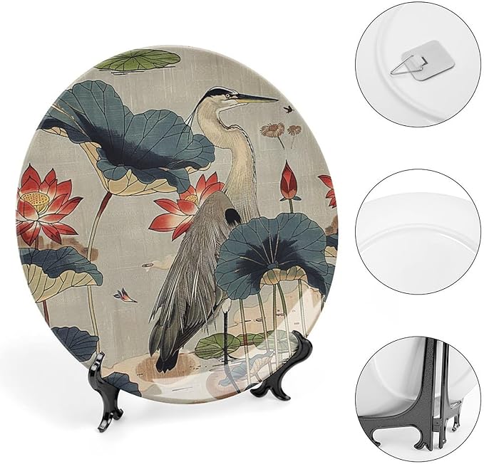 Birds And Lotus Flowers Vintage Plates for Display Table Festival Supplies Art Decoration Farmhouse Holiday Party Decorations Customize Gifts for Men Women Thanksgiving, 6", 7", 9", 10"