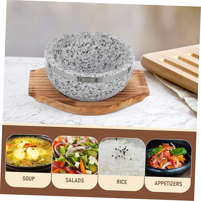 STOBAZA Korean Stone Pot Bowl Bibimbap Bowl Soup Stone for Hot Pot Carbonized Wood Trivet