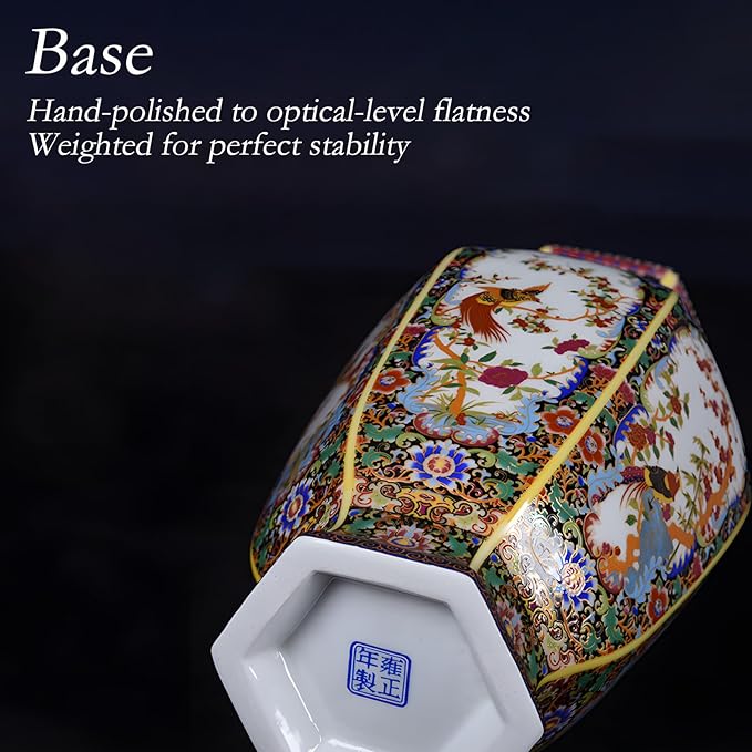 Antique Ceramic Vase - 9.8 Inch Vintage Famille Rose & Enamel Floral Bird Porcelain Vase, Chinese Home Decor, New House Gift for Study Room, Curio Cabinet, Bar Cabinet Decor