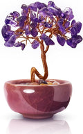 Mini Amethyst Crystals Tree of Life,Mystical Energy Home Office Desk Decor,Handmade Crystal with Copper Wire and Crackle Glaze Base,Spiritual Gift
