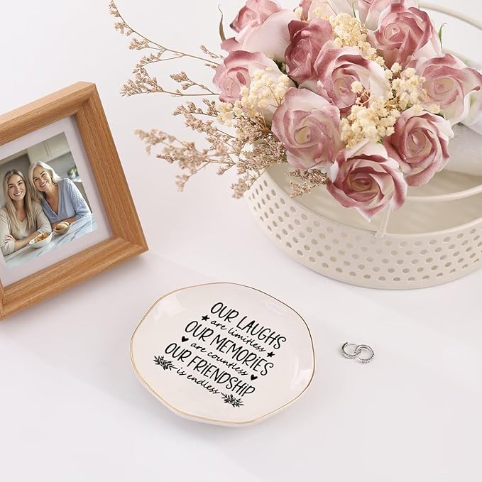 Friendship Gifts for Women Best Friend Jewelry Dish, Our Laughs are Limitless, Our Memories are Countless