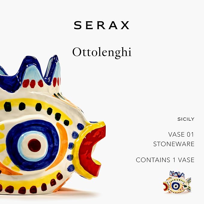 Serax Flower Vase | Sicily by Ottolenghi | Colorful Fish Stoneware Home Decor Living Room for Coffee Table, Kitchen Decorations | Modern Entryway Table Decor or for Shelves | Unique Centerpiece Vases