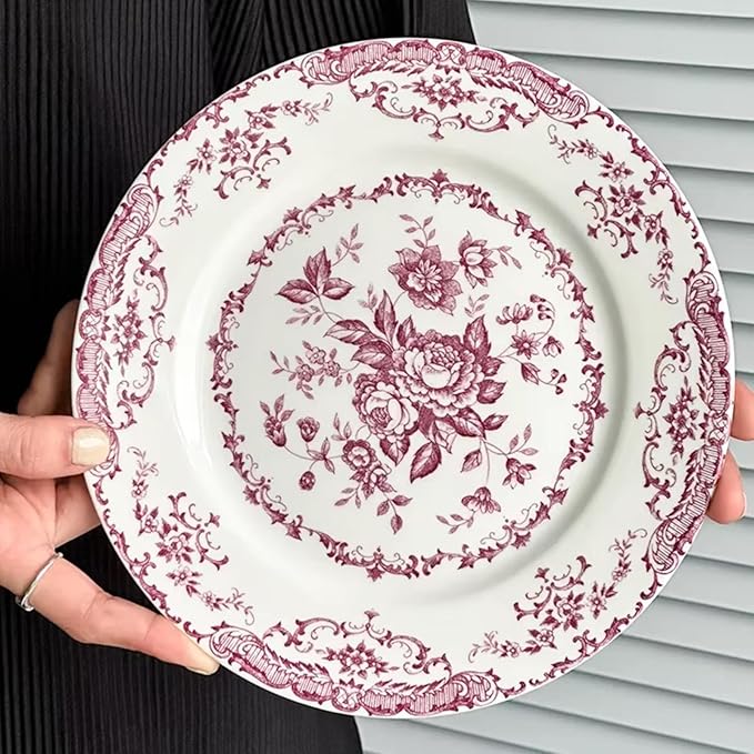 Ceramic Plates,Ceramic Dinner Plates,7.9 Inch Rose Flower Decorative Plates,Salad Dessert Plates,Microwave Oven Dishwasher Safe,Dinner Plates for Salad Pasta Dessert Steak Appetizers