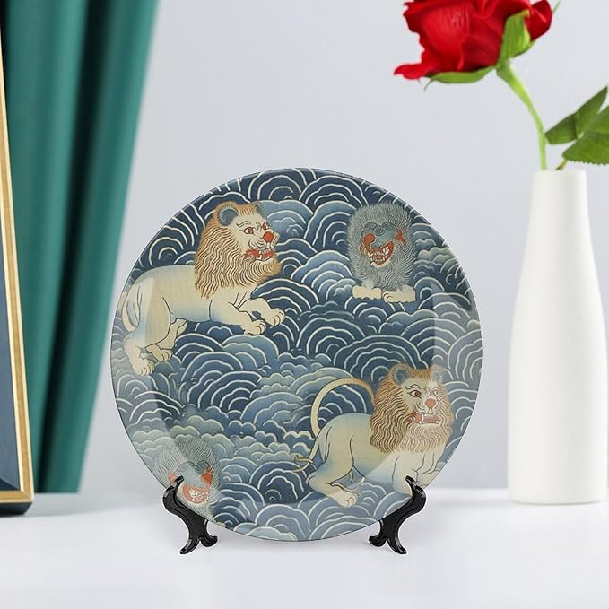 Blue Tibet Tiger China Plates for Display Wall Wedding Supplies Housewarming Gifts Farmhouse Holiday Party Decorations Customize Gifts for Men Women Halloween, 6", 7", 9", 10"