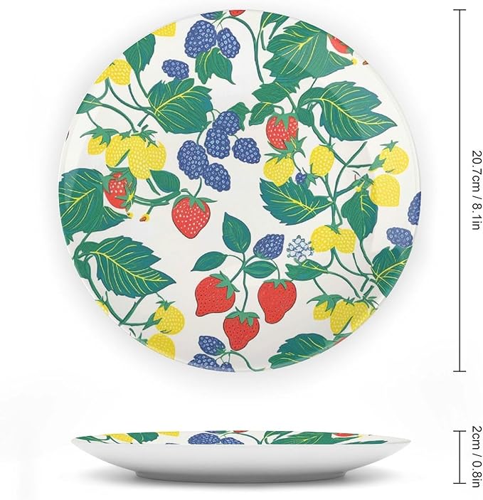 Plates Ceramic Summer Cherry Lemon Citrus Garden Personalized Decor for Wedding Household Table Office Design Collector Plates Including Bracket And Special Hook, Multi Sizes, Gifts for Men Women