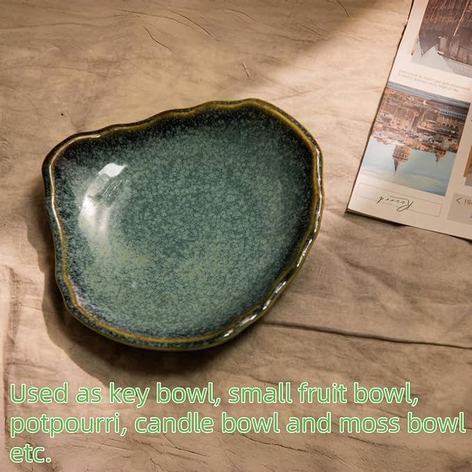 10'' Large Decorative Bowl - Ceramic Decorative Dish for Kitchen Counter, Key Bowl for Entryway Table, Modern Centerpiece Decor Dish for Home Decor Accents, .(10“GREEN)