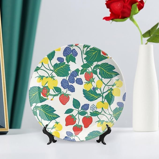 Plates Ceramic Summer Cherry Lemon Citrus Garden Personalized Decor for Wedding Household Table Office Design Collector Plates Including Bracket And Special Hook, Multi Sizes, Gifts for Men Women