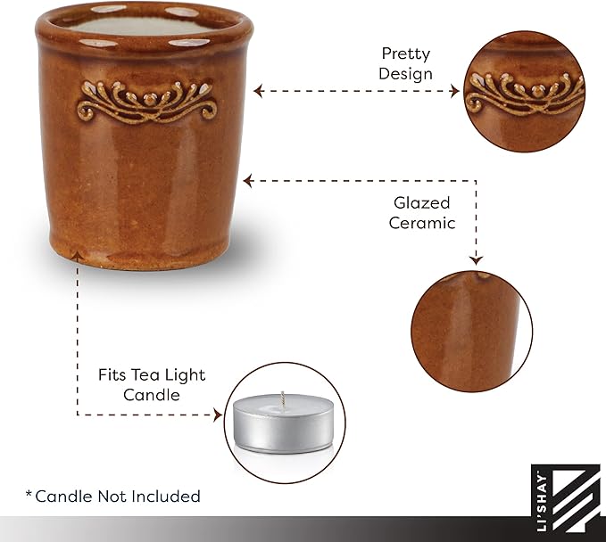 Votive Candle Holder for Home and Kitchen Décor- Ceramic Candle Holder Set of 2 - Beige