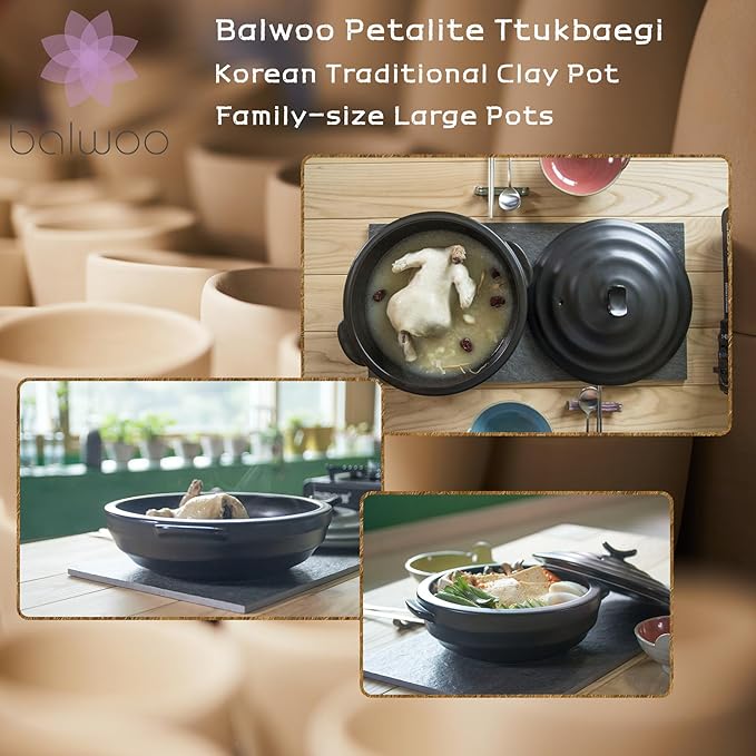 [Petalite Mineral, Family-size] Korean Earthenware Pot Ttukbaegi,2600ml, 88oz Ceramic Clay Cooking Pot Casserole, Heat Resistant Ceramic Pot, Zero-Crack Stone Bowl Stockpot Soup Cookware