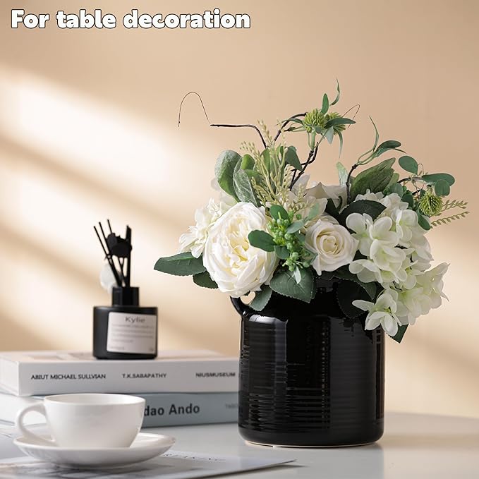Ceramic Rustic Distressed Black Flower Vase for Centerpieces, Kitchen, Office or Living Room (5.9''x6.3”)