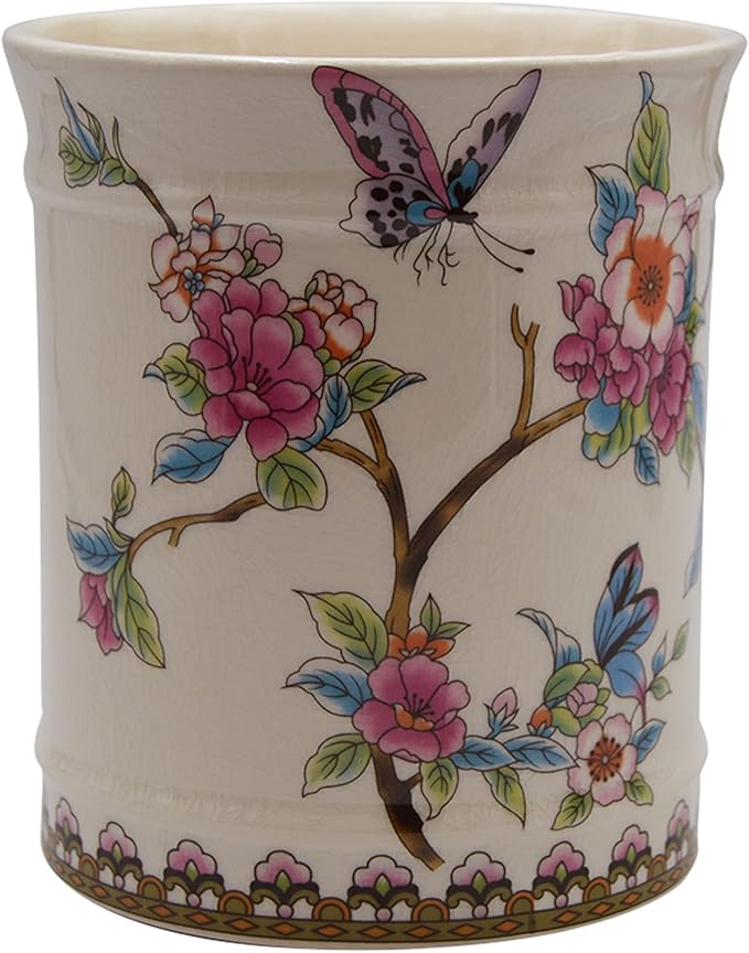 YIMIFLA Utensil Crocks Extra Large Kitchen Utensil Holder for Countertop Ceramic Cooking Utensils Butterfly Ice Crack