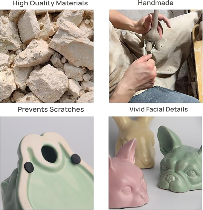 Green Dog Head Statue - Handmade Ceramic Bulldog Figurines for Home Office Decor, Healing Gifts for Dog Lovers (Sage Green, 5.31"×4.72"×3.74")