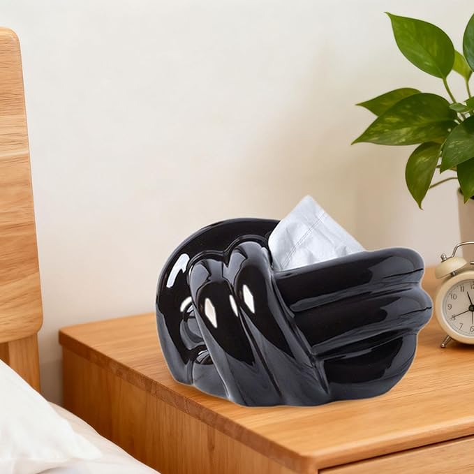 Tissue Box Cover Facial Bathroom Accessories Napkin Storage Container Ceramic for Office Vanity Living Room Bathroom Dresser, Black