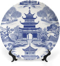 Chinoiserie Blue Asian Pagoda Decorative Plate of 6", 7", 9", 10", Personalized Hand Painted Wall Hanging Decor, Club Festival Decorations Household, Unique Art with Stand