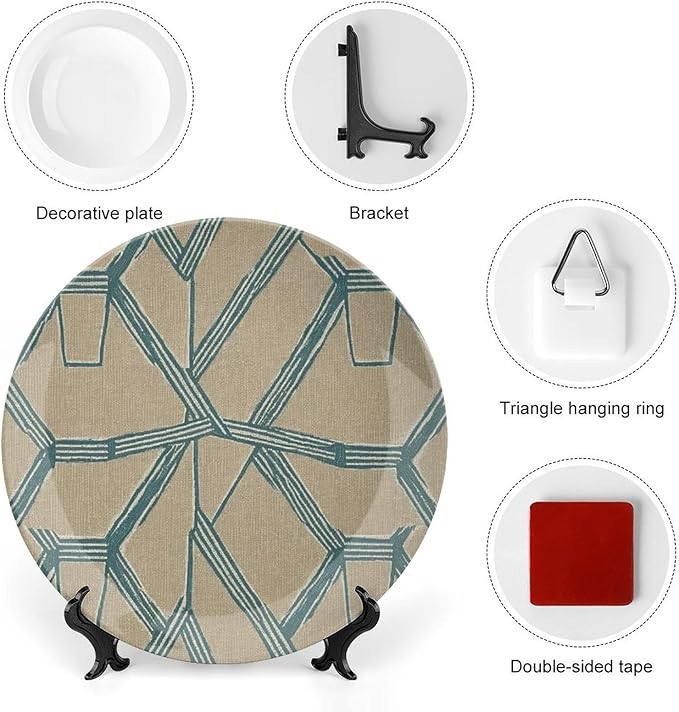 Christmas China Plates for Display Fuchsia Ikat Geometric Teal Farmhouse Club Supplies Ceramic Salad Plates with Display Stand Personalized Gifts for Men Women, 6", 7", 8", 10"