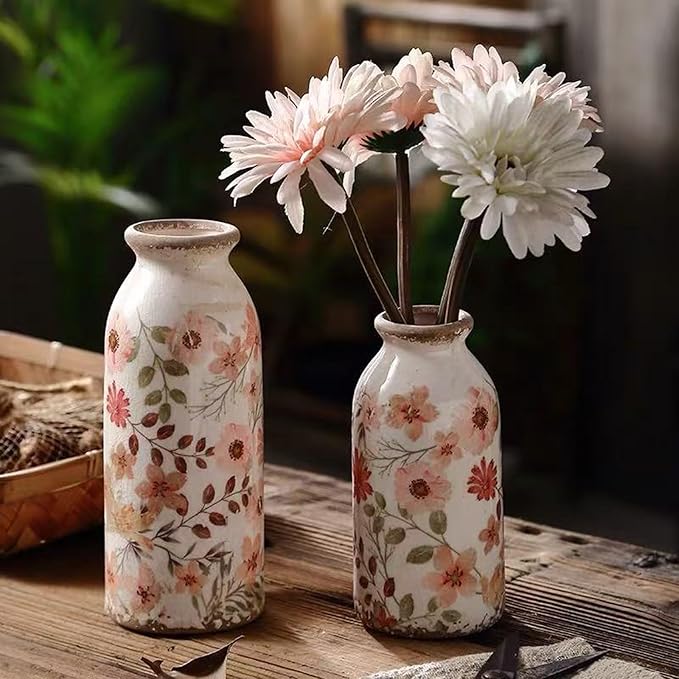 Mini Vintage Vase Rustic Farmhouse Flower Vase for Home Decor,Boho Ceramic Vases for Table,Bookshelf,Living Room Centerpieces,Mini Flower Vases 6.1 Inch