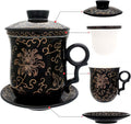 Porcelain Tea Cup with Infuser Lid and Saucer Sets - Chinese Jingdezhen Ceramics Coffee Mug Teacup Loose Leaf Tea Brewing System for Home Office