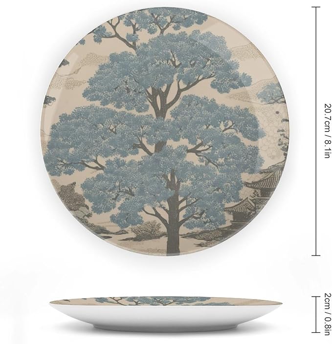 Chinoiserie Tree Vintage Plates for Display Indigo Asian Scenic Wedding Home Supplies Kitchen Club Holiday Party Decorations Personalized Gifts for Men Women Halloween, 6", 7", 9", 10"