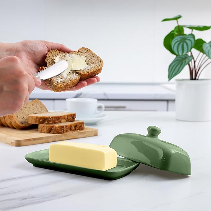 Zulay Butter Dish With Lid For Countertop - Porcelain Jade, Ceramic Butter Dish with Knob Handle Great for Cooking - Elegant Design Butter Holder - Durable & Sturdy Butter Keeper - Jade