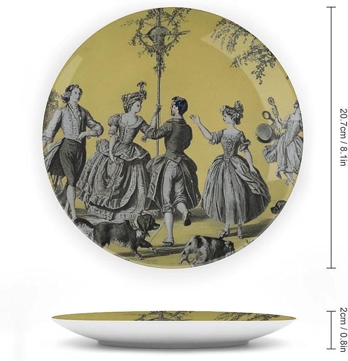 Home Decorations Decorative Plate, Romantic French Toile Personalized Christmas Gifts Ceramic Craft for Decorative Ornaments for Wall Household Farmhouse Decor, Including Bracket And Special Hook