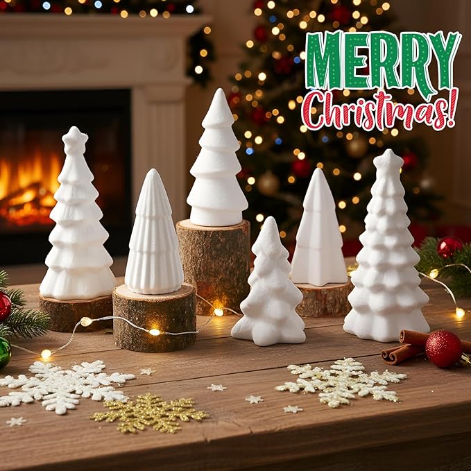 Bucherry 6 Pcs Christmas Ceramics Velvet Trees Set Christmas Table Decorations 3 Sizes Velvet Xmas Tree for Winter Holiday Table Centerpiece Decorations Mantel Decor Xmas Gifts(White)
