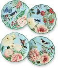Flora Ceramic Canape Plate Set – 6-Inch Floral Appetizer Plates with Butterfly and Dragonfly Designs, Perfect for Snacks, Desserts, Hors D’oeuvres, and Entertaining
