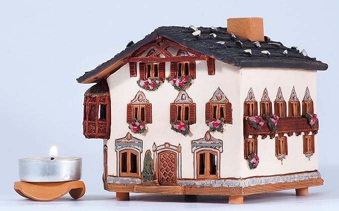 Ceramic Houses and Villages Collection - Tealight Candle Holder Ceramic Art Handmade Collectible Miniature Light House in Garmischpartenkirchen, Bavaria, Germany B265AR*