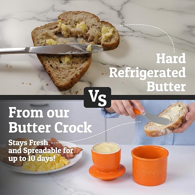 PriorityChef Butter Crock with Lid with Water Line,Ceramic French Butter Dish to Leave On Counter, Orange Clown Fish