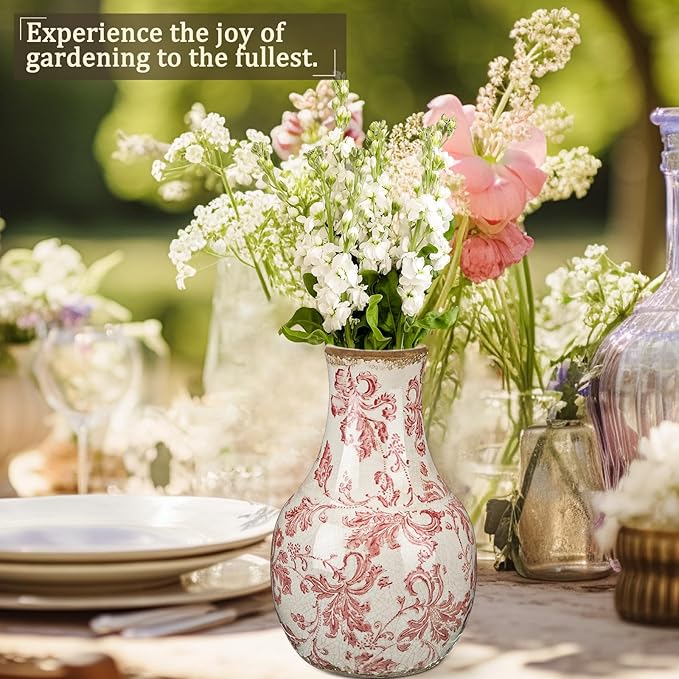 LemonRoad Vintage Ceramic Flower Vase 5.7 Inch Chinoiserie Ice Cracked Glaze Porcelain Vase Rustic Ceramic Large Centerpieces for Home Table Living Room Bookshelf Office(Paisley Style)