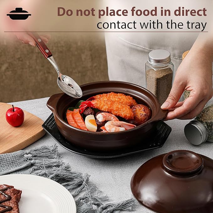 30 oz Korean Ceramic Gas Stove Clay with Lid, Sizzling Hot Pot with Double Handles for Bibimbap, Soup, Rice, Stew, Casserole, and Noodle Cooking, Clay Pot for Gas Stove Use