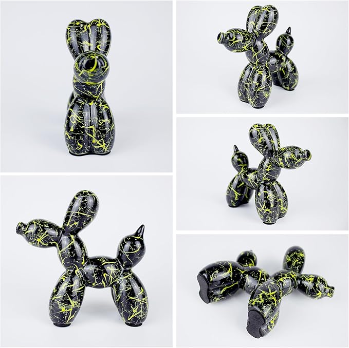 Creative Black Balloon Dog Statues Small Ceramic Animal Sculpture Modern Home Decor Living Room Desktop Decorations Bedroom Office Cabinet Ornament (Black-C)
