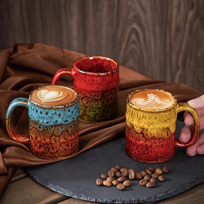 Handcrafted Ceramic Espresso Cups Set of 6, 5 oz - Kiln Glazed Small Coffee Cups for Espresso, Cortado, Mulled Wine & After-Dinner Drinks, Mini Demitasse Cup
