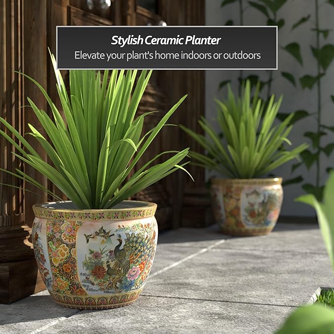Red Lantern 14" Satsuma Porcelain Fishbowl Planter