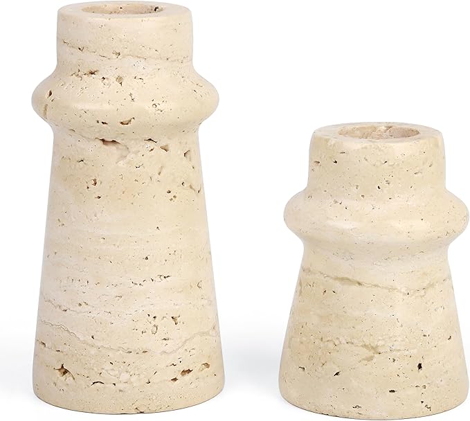 Vixdonos Natural Stone Candle Holder Set of 2 Taper Candle Candlestick Mantle Candle Stand for Home Decor,Wedding,Party and Table Centerpieces(White)
