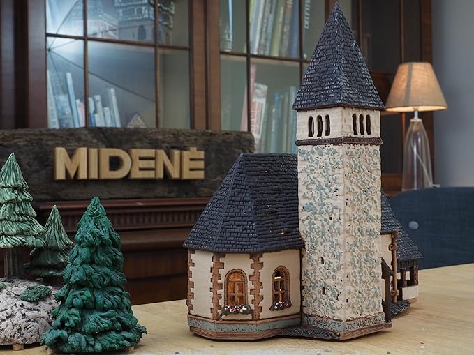 Ceramic Art Tealight Candle Holder Room Decoration Handcrafted Collectible Miniature Light House St.Michael Church in South Tyrol, Italy D334N*